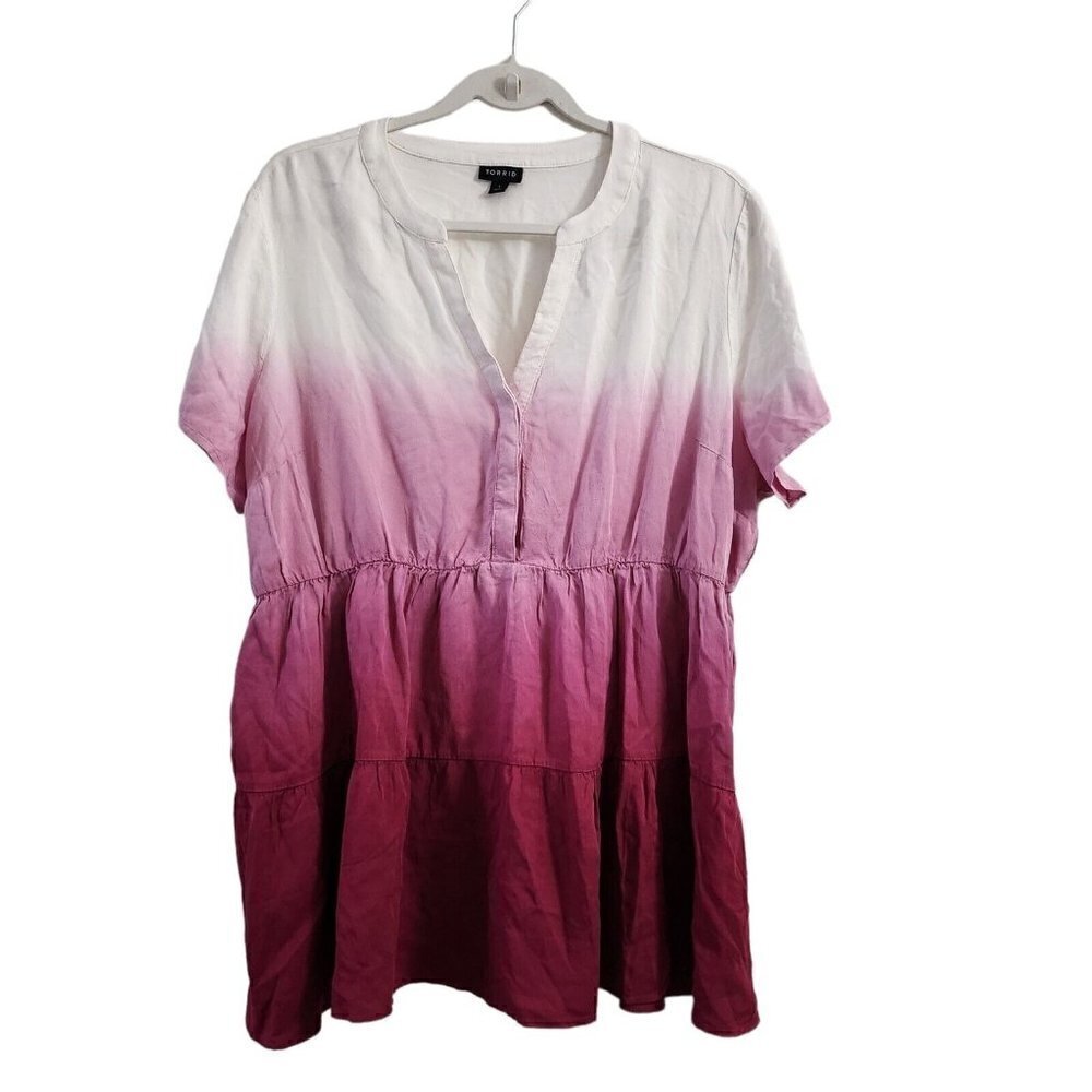 Torrid Blouse 1X Burgundy Dip-Dye Twill Button-Front Tiered Babydoll Top